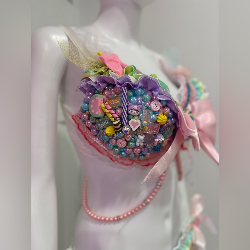 Candy Rave Festival Costume Bra Set D-DD, XS thong - Picture 6 of 12